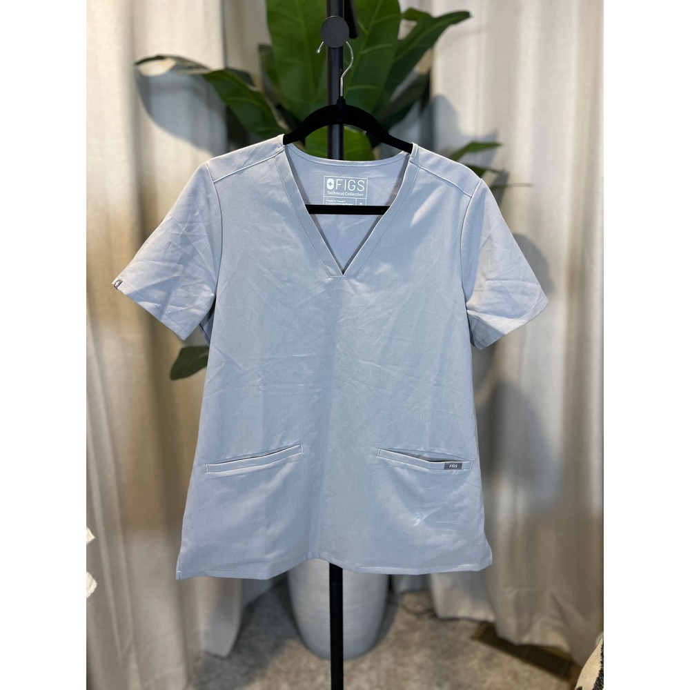 FIGS Technical Collection Women V-Neck Scrub Top Light Blue Mist Size Medium